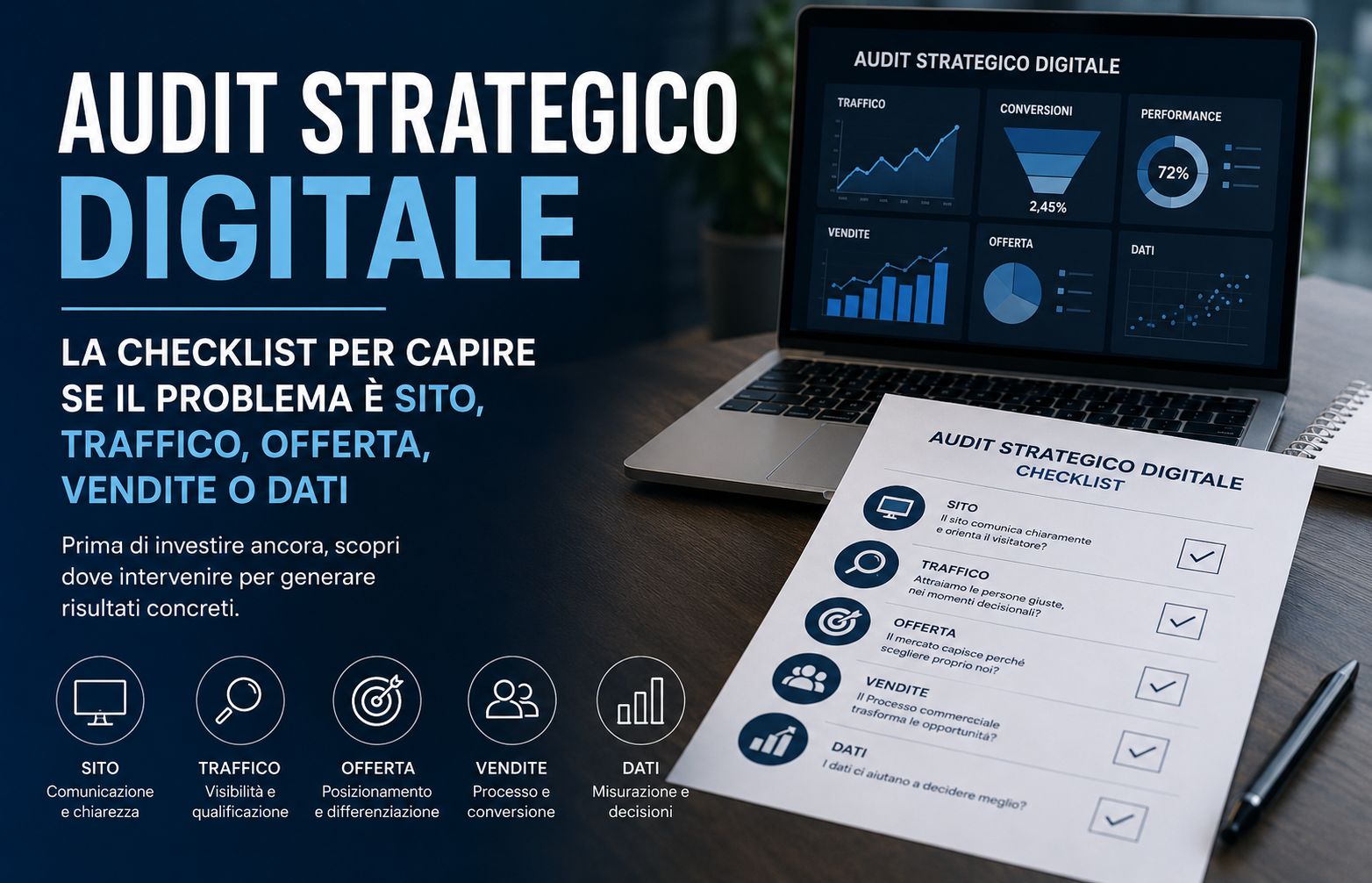 Audit strategico digitale: la checklist per capire se il problema è sito, traffico, offerta, vendite o dati